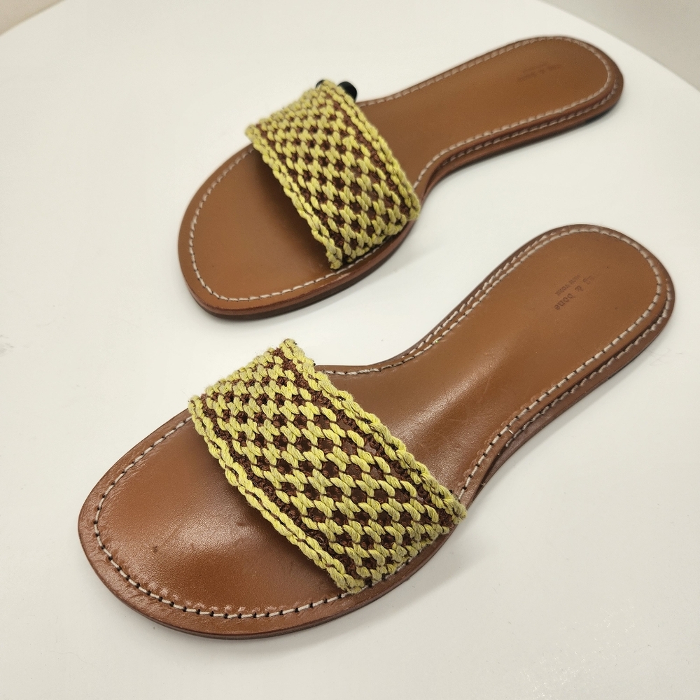 Rag & Bone slides women's 10N yellow woven brown leather Melrose sandals boho